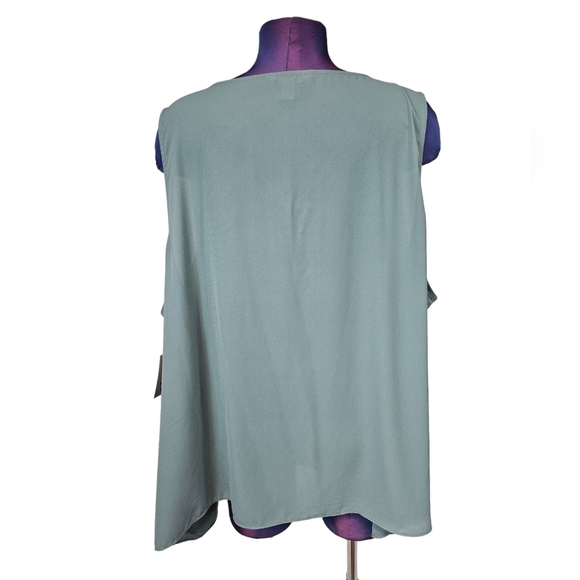 NWT Nine West Dusty‎ Teal V-Neck Chiffon Sleeveless Blouse Size 3X Women's - Picture 5 of 8